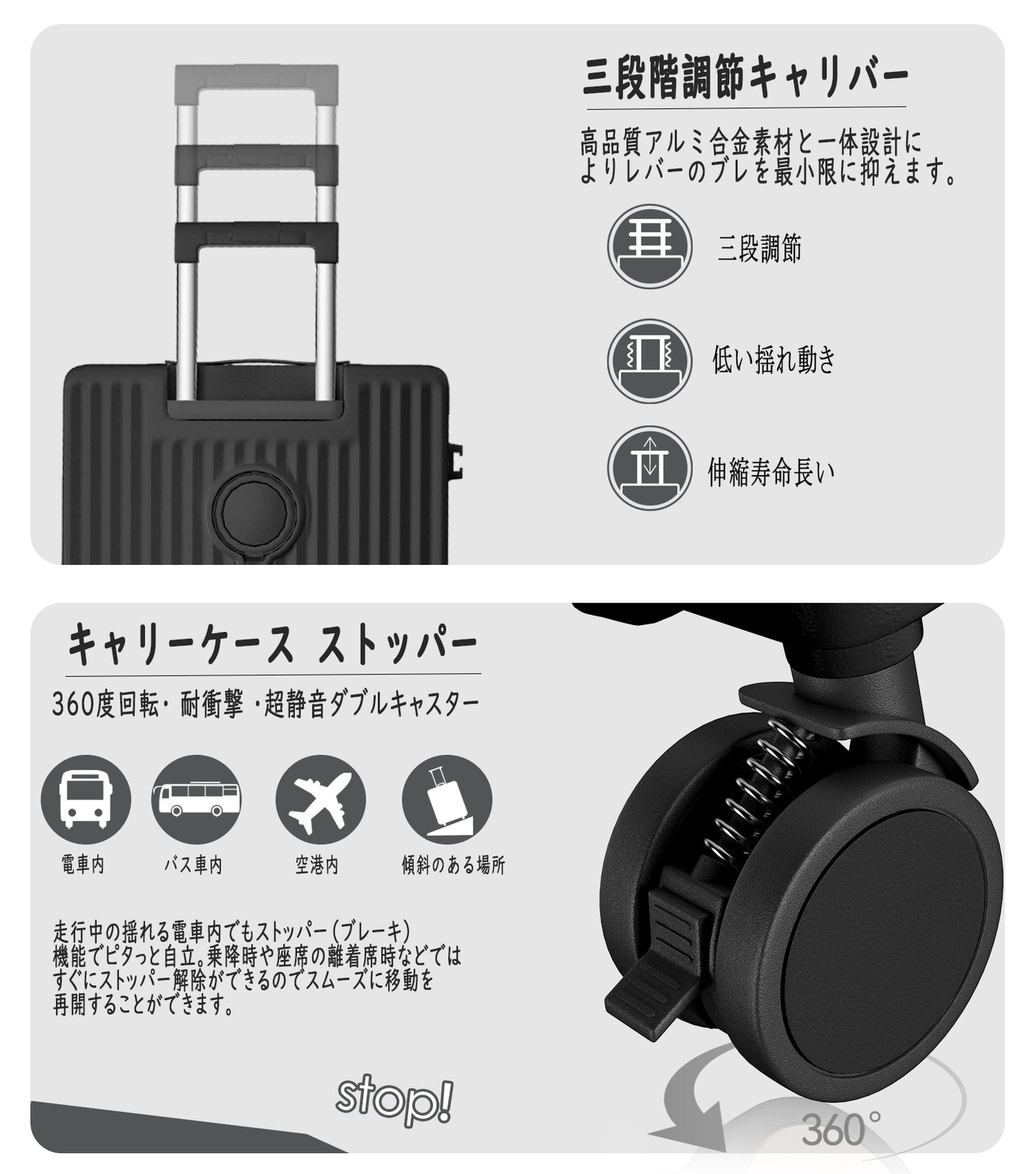 [Ashard] キャリーケース 多機能 スーツケース ストッパー付き Type C と USBポート付き フロントオープン ジッパー キャリーバッグ 携帯スタンド カップホルダー付き 隠しフック機能 超軽量 耐衝撃 静音 360度回転キャスター 100%PC材質 人気 頑丈 可愛い TSAロック搭載 旅行 ビジネス 出張 修学（7泊以上）