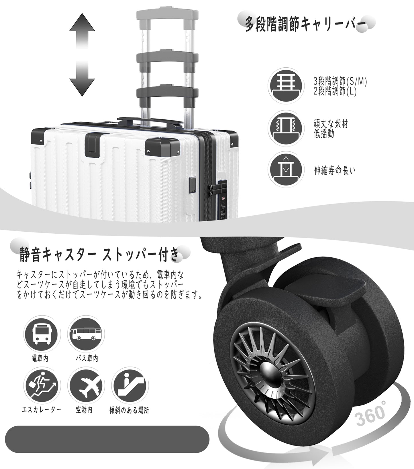 [Ashard] スーツケース 拡張機能付 ストッパー付き キャリーケース USBポート付き カップホルダー付き 超軽量 キャリーバッグ 隠しフック付き 耐衝撃 大型 静音 ダブルキャスター TSAローク搭載 ファスナータイプ 旅行 ビジネス 出張(4-7泊)