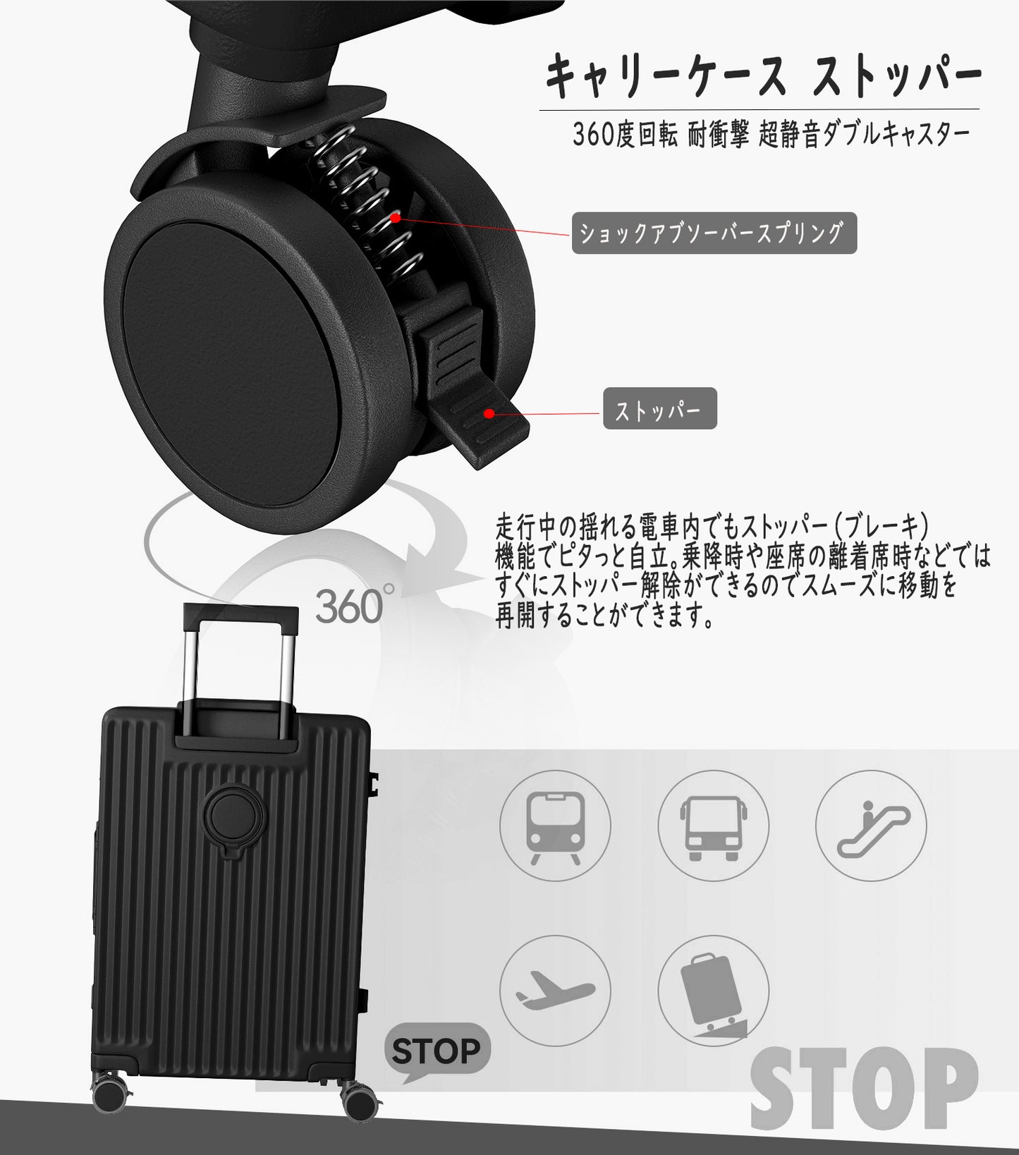[Ashard] スーツケース 多機能フロントオープン キャリーケース ストッパー付き 機内持ち込み キャリーバッグ 携帯スタンド USBポート付き カップホルダー付き 隠しフック機能 超軽量 耐衝撃 静音 360度回転 ダブルキャスター アルミフレーム ピュアPC材質 大容量 TSAロック搭載 旅行 ビジネス 出張（4～7泊）