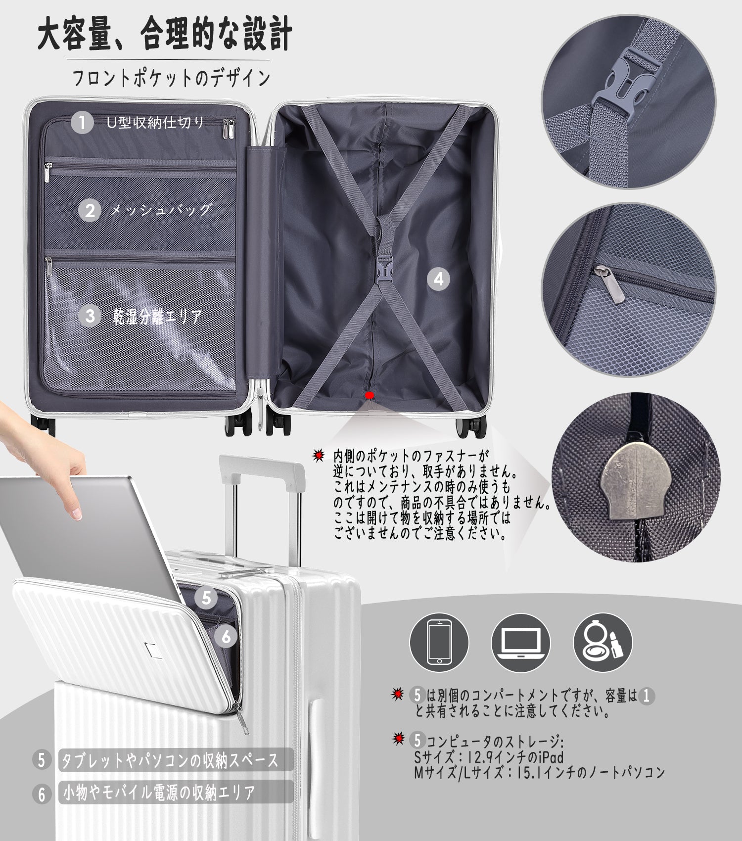 Ashard] キャリーケース 多機能 スーツケース ストッパー付き