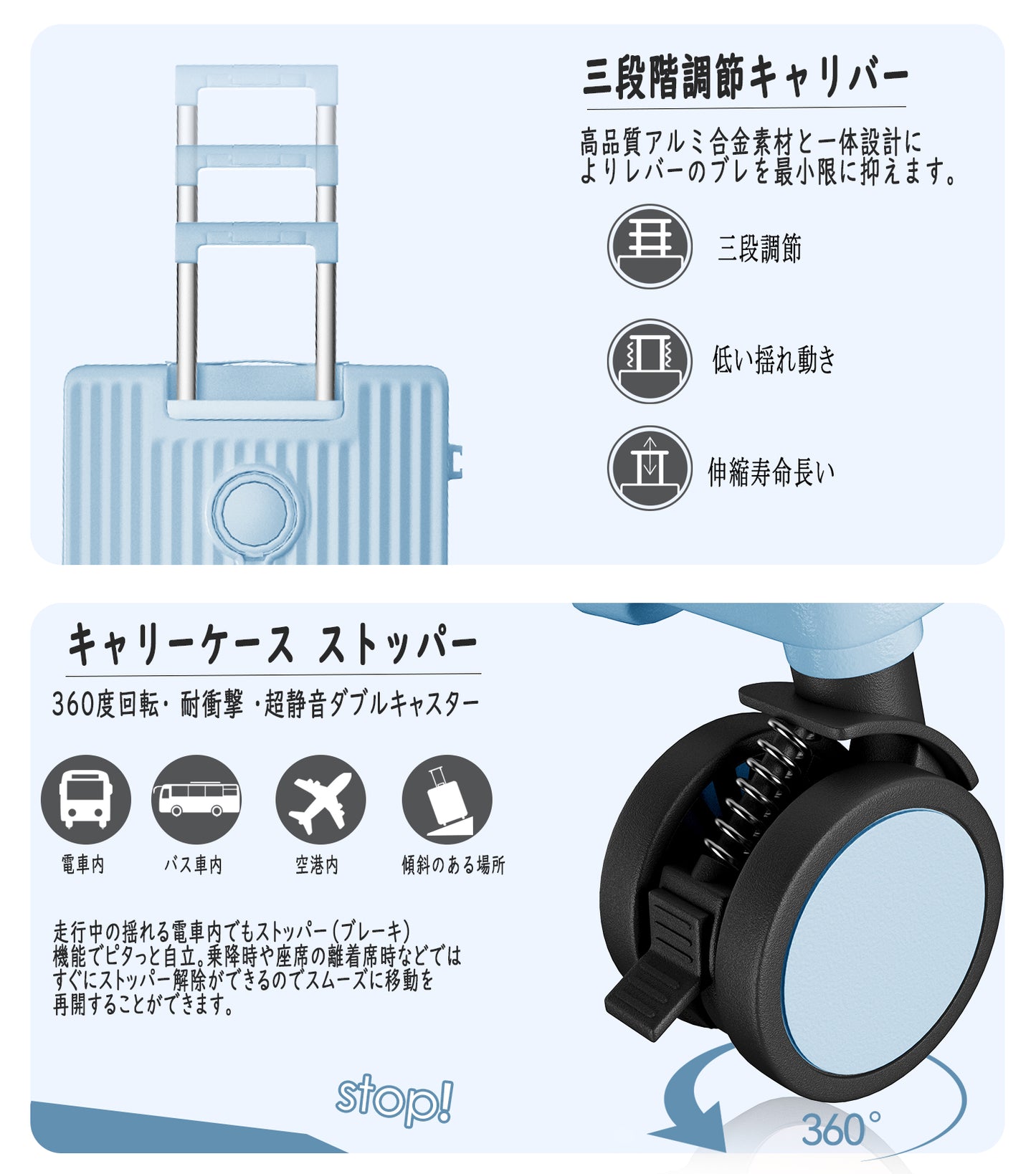 [Ashard] キャリーケース 多機能 スーツケース ストッパー付き Type C と USBポート付き フロントオープン ジッパー キャリーバッグ 携帯スタンド カップホルダー付き 隠しフック機能 超軽量 耐衝撃 静音 360度回転キャスター 100%PC材質 人気 頑丈 可愛い TSAロック搭載 旅行 ビジネス 出張 修学（1～3泊）