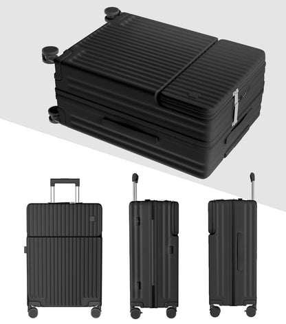 [Ashard] キャリーケース 多機能 スーツケース ストッパー付き Type C と USBポート付き フロントオープン ジッパー キャリーバッグ 携帯スタンド カップホルダー付き 隠しフック機能 超軽量 耐衝撃 静音 360度回転キャスター 100%PC材質 人気 頑丈 可愛い TSAロック搭載 旅行 ビジネス 出張 修学（7泊以上）