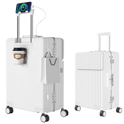 [Ashard] スーツケース 多機能フロントオープン キャリーケース ストッパー付き 機内持ち込み キャリーバッグ 携帯スタンド USBポート付き カップホルダー付き 隠しフック機能 超軽量 耐衝撃 静音 360度回転 ダブルキャスター アルミフレーム ピュアPC材質 大容量 TSAロック搭載 旅行 ビジネス 出張（1-3泊）