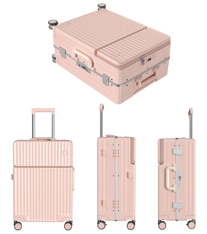 [Ashard] スーツケース 多機能フロントオープン キャリーケース ストッパー付き 機内持ち込み キャリーバッグ 携帯スタンド USBポート付き カップホルダー付き 隠しフック機能 超軽量 耐衝撃 静音 360度回転 ダブルキャスター アルミフレーム ピュアPC材質 大容量 TSAロック搭載 旅行 ビジネス 出張（1-3泊）