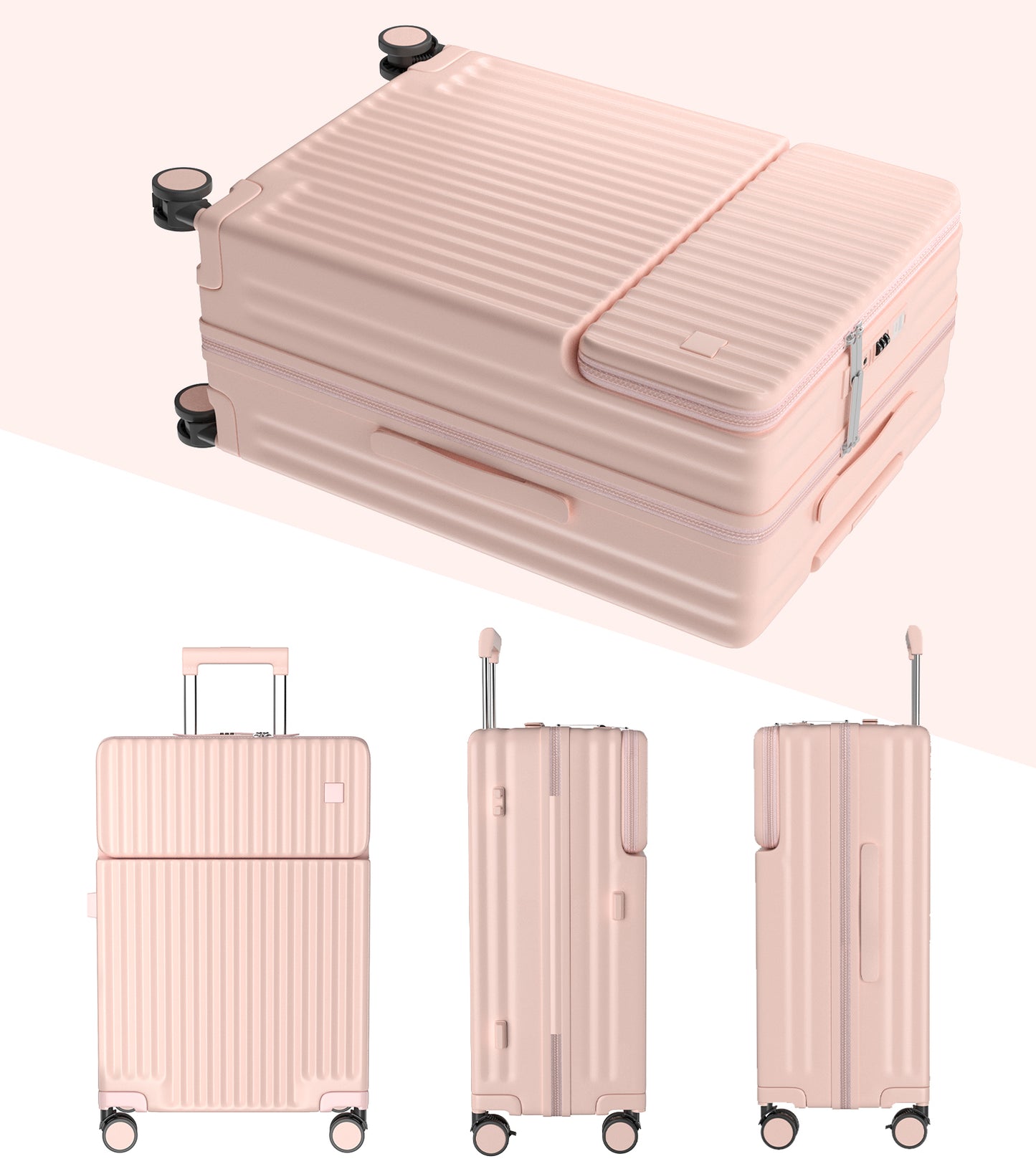 [Ashard] キャリーケース 多機能 スーツケース ストッパー付き Type C と USBポート付き フロントオープン ジッパー キャリーバッグ 携帯スタンド カップホルダー付き 隠しフック機能 超軽量 耐衝撃 静音 360度回転キャスター 100%PC材質 人気 頑丈 可愛い TSAロック搭載 旅行 ビジネス 出張 修学（4～7泊）