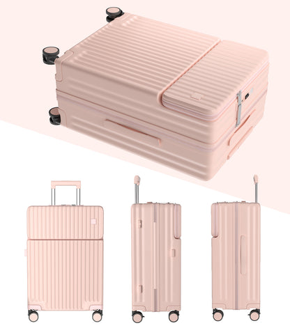 [Ashard] キャリーケース 多機能 スーツケース ストッパー付き Type C と USBポート付き フロントオープン ジッパー キャリーバッグ 携帯スタンド カップホルダー付き 隠しフック機能 超軽量 耐衝撃 静音 360度回転キャスター 100%PC材質 人気 頑丈 可愛い TSAロック搭載 旅行 ビジネス 出張 修学（4～7泊）