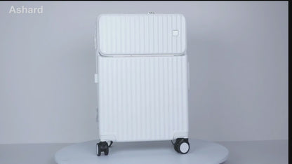[Ashard] スーツケース 多機能フロントオープン キャリーケース ストッパー付き 機内持ち込み キャリーバッグ 携帯スタンド USBポート付き カップホルダー付き 隠しフック機能 超軽量 耐衝撃 静音 360度回転 ダブルキャスター アルミフレーム ピュアPC材質 大容量 TSAロック搭載 旅行 ビジネス 出張（1-3泊）