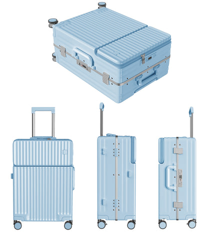 [Ashard] スーツケース 多機能フロントオープン キャリーケース ストッパー付き 機内持ち込み キャリーバッグ 携帯スタンド USBポート付き カップホルダー付き 隠しフック機能 超軽量 耐衝撃 静音 360度回転 ダブルキャスター アルミフレーム ピュアPC材質 大容量 TSAロック搭載 旅行 ビジネス 出張（4-7泊）