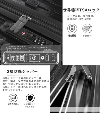 [Ashard] スーツケース 拡張機能付 ストッパー付き キャリーケース USBポート付き カップホルダー付き 超軽量 キャリーバッグ 隠しフック付き 耐衝撃 大型 静音 ダブルキャスター TSAローク搭載 ファスナータイプ 旅行 ビジネス 出張(1-3泊)